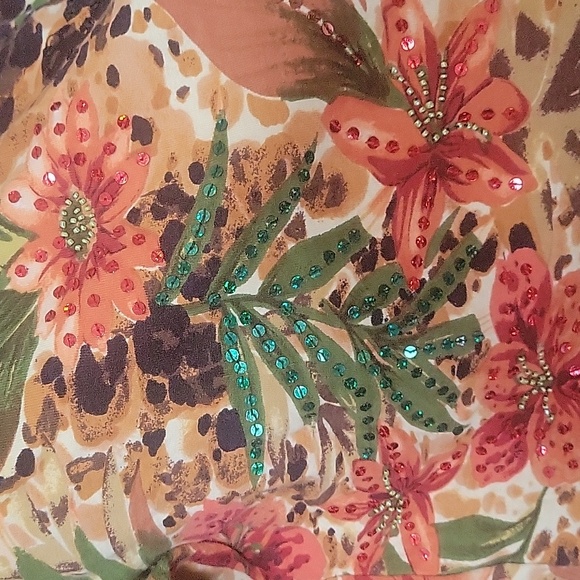 Cheetah print orange floral sequence blouse - Picture 3 of 7